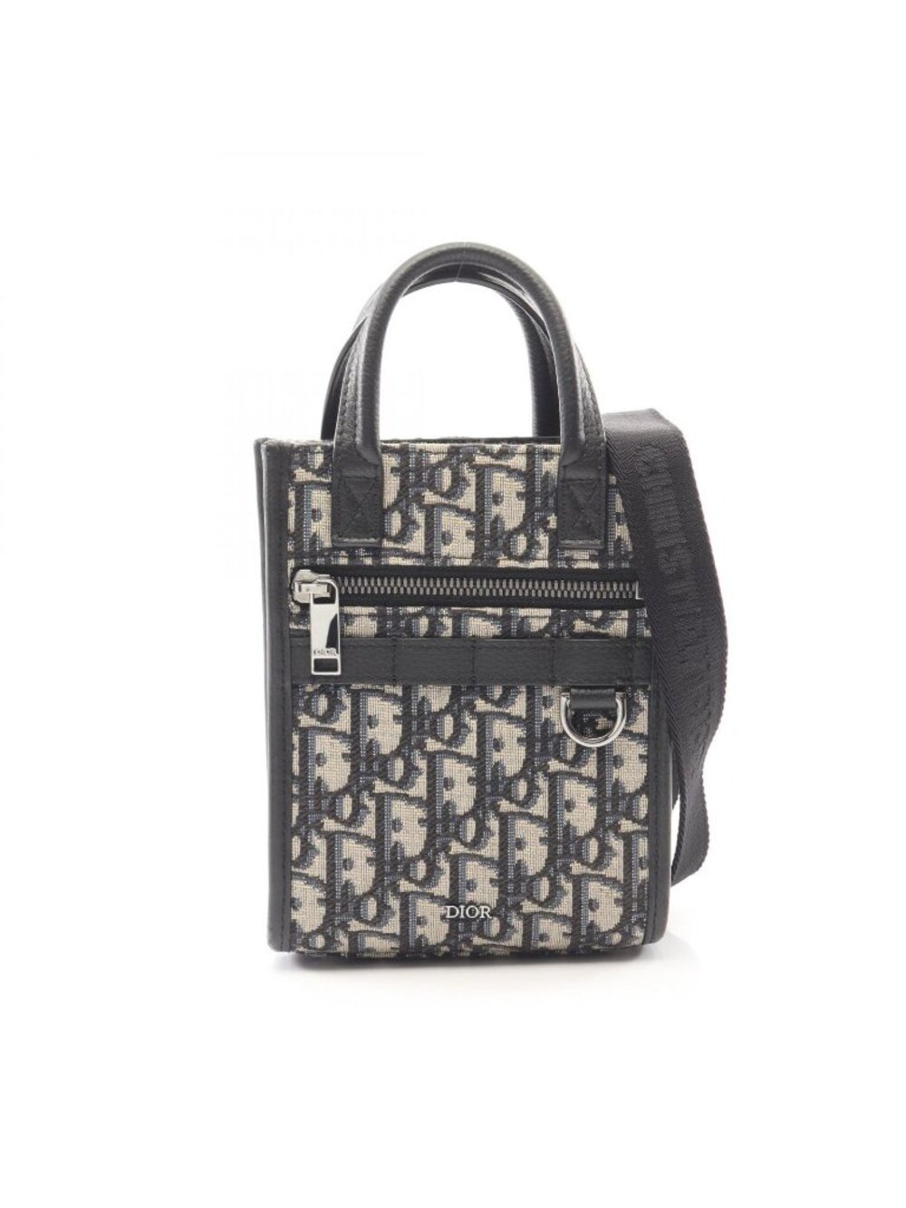 Dior Handbag Safari North South Mini Tote 2-Way Navy Canvas Leather Black
